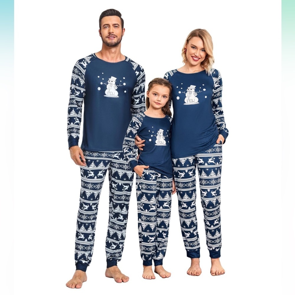 NEW Ekouaer‎ Kids Christmas Pajamas Navy Blue Let It Snow Snowman Fair Isle Set